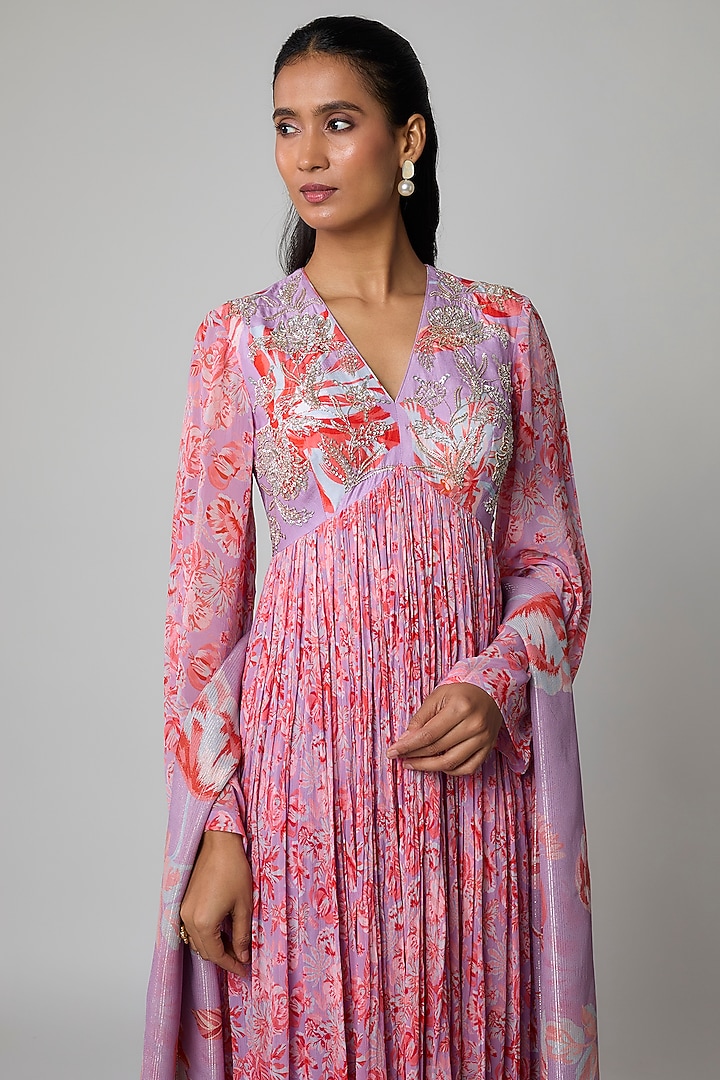 Lavender Chiffon Party Wear Anarkali Set by Archana Shah at Pernia's Pop Up Shop