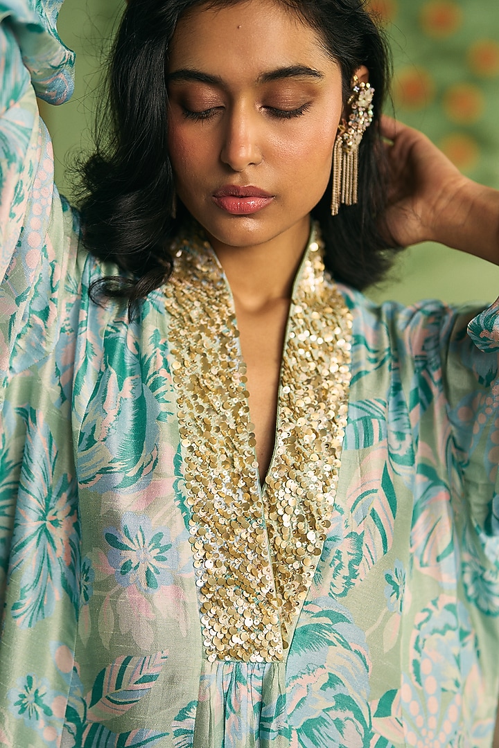 Mint Green Silk Kaftan by Archana Shah at Pernia's Pop Up Shop