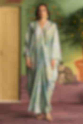 Mint Green Satin Kaftan by Archana Shah at Pernia's Pop Up Shop