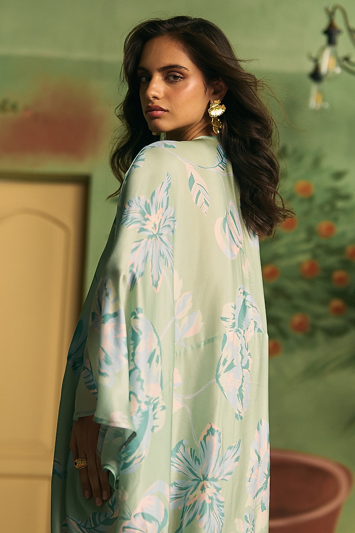 Mint Green Satin Kaftan by Archana Shah at Pernia's Pop Up Shop
