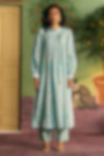 Mint Green Silk Kurta Set by Archana Shah at Pernia's Pop Up Shop