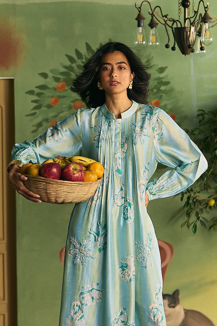 Mint Green Silk Kurta Set by Archana Shah at Pernia's Pop Up Shop