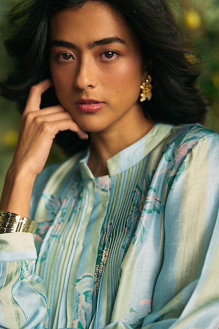 Mint Green Silk Kurta Set by Archana Shah at Pernia's Pop Up Shop