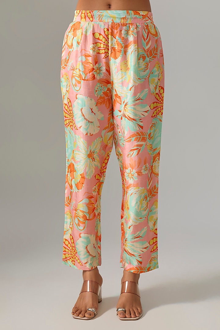 Peach Blended Silk Printed Kurta Set by Archana Shah at Pernia's Pop Up Shop