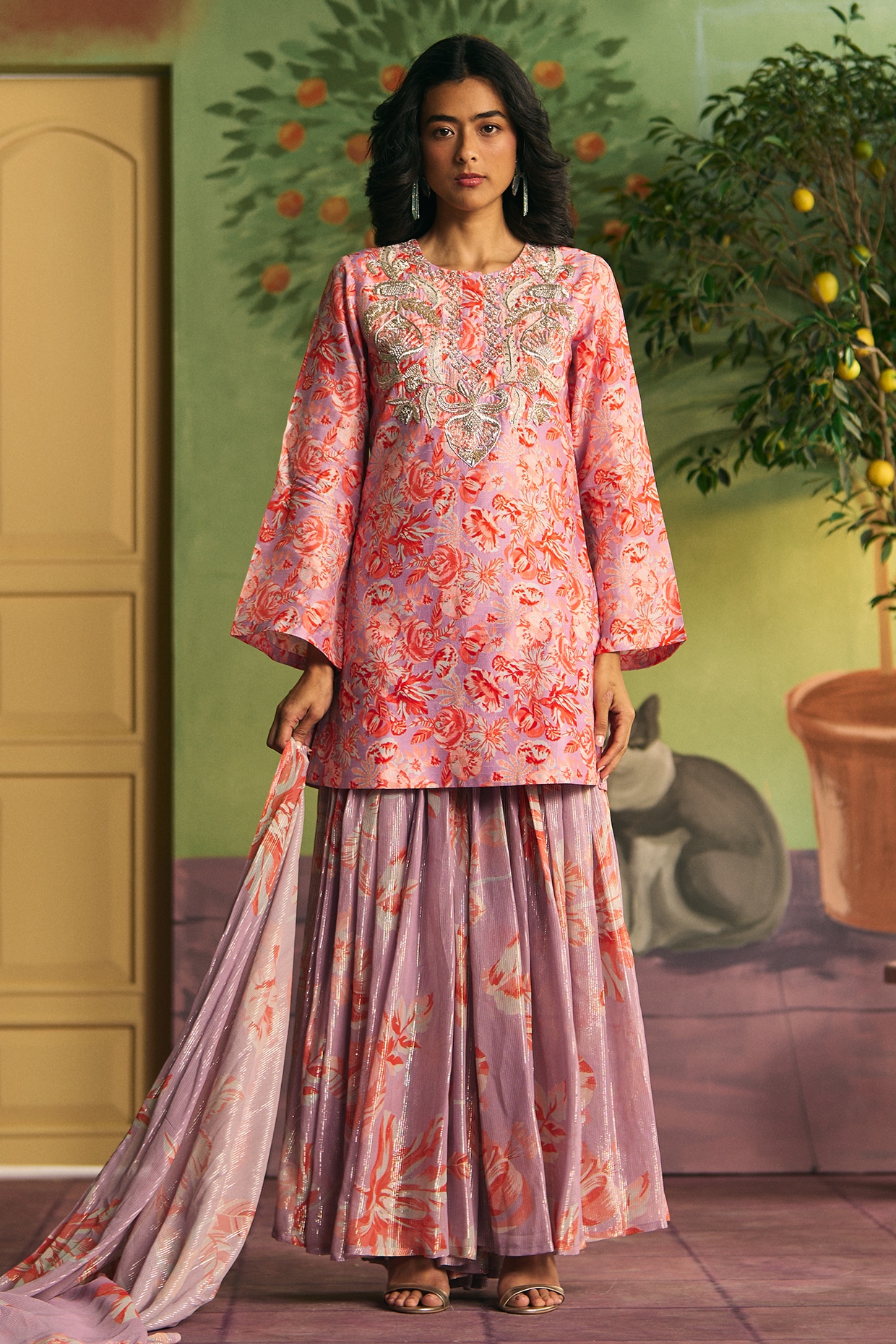 Archana Shah Lavender Silk Sharara Set