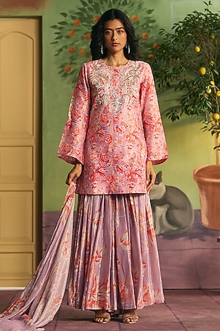 Lavender Silk Sharara Set by Archana Shah