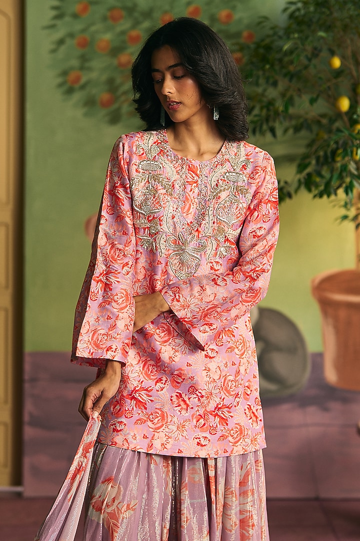 Lavender Silk Party Wear Sharara Set by Archana Shah at Pernia's Pop Up Shop