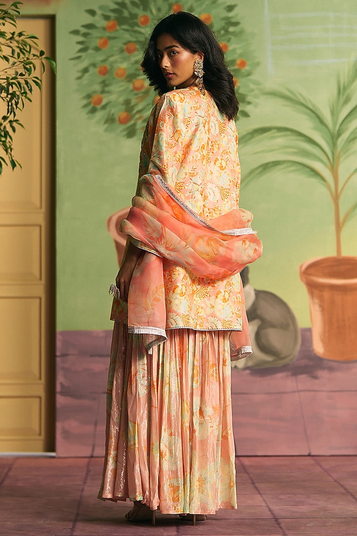 Peach Silk Party Wear Sharara Set by Archana Shah at Pernia's Pop Up Shop