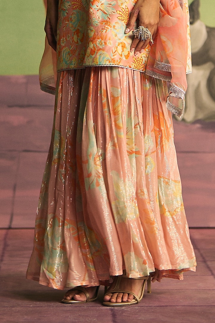 Peach Silk Party Wear Sharara Set by Archana Shah at Pernia's Pop Up Shop