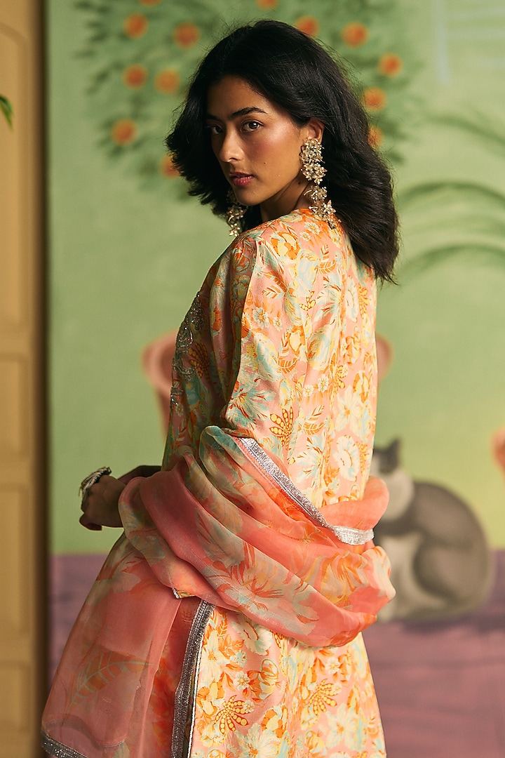 Peach Silk Party Wear Sharara Set by Archana Shah at Pernia's Pop Up Shop
