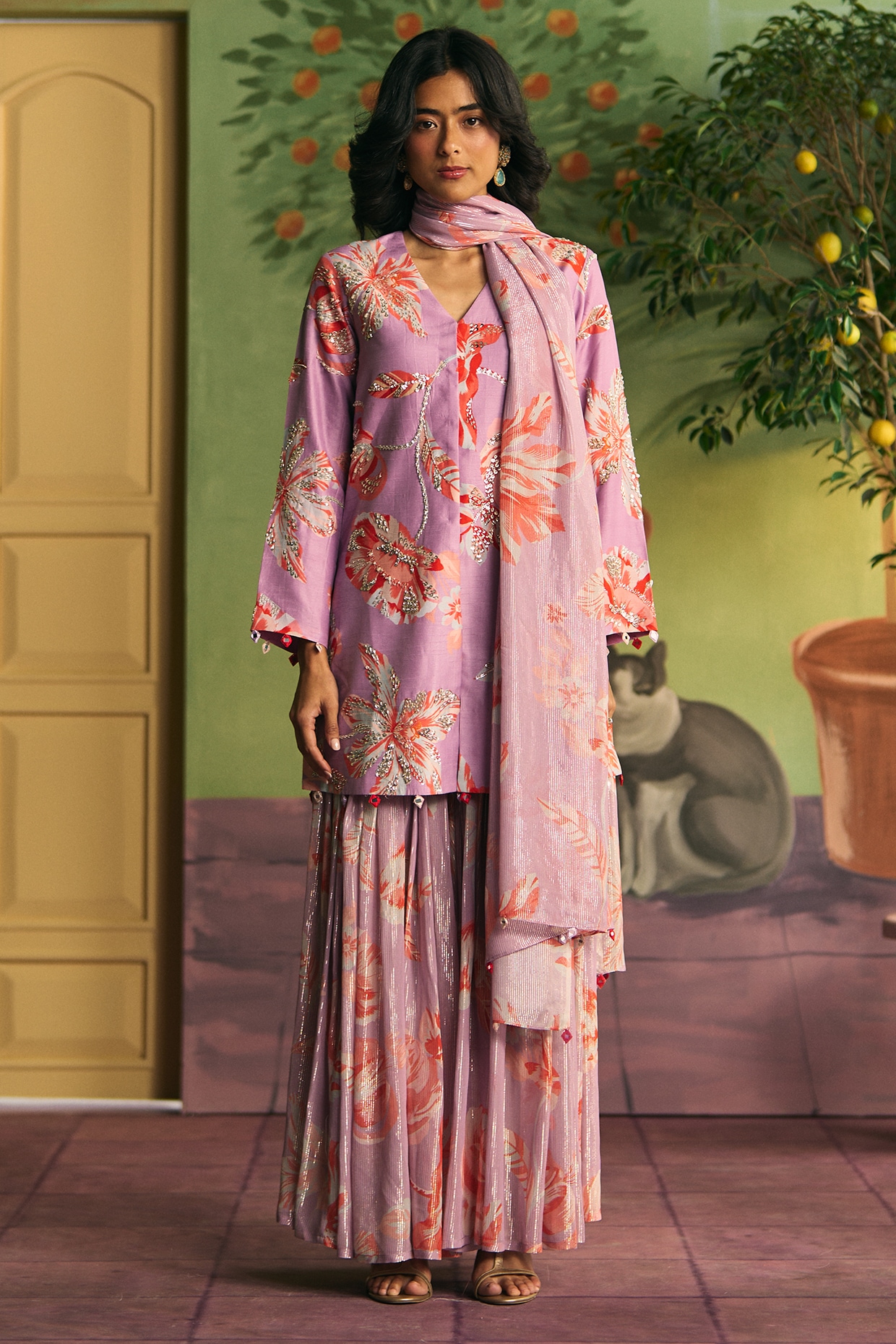 Archana Shah Lavender Silk Sharara Set