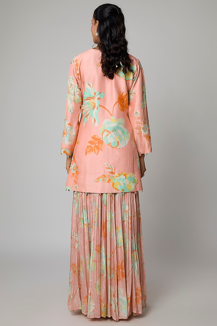 Peach Bemberg Silk Wedding Sharara Set by Archana Shah at Pernia's Pop Up Shop