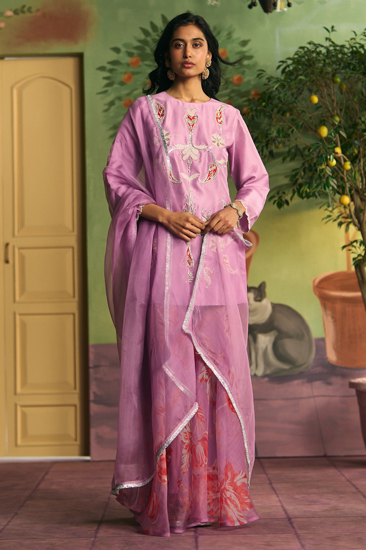 Archana Shah Lavender Silk Sharara Set