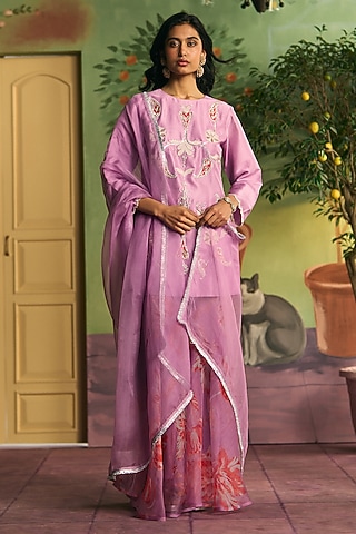 Lavender Silk Sharara Set by Archana Shah