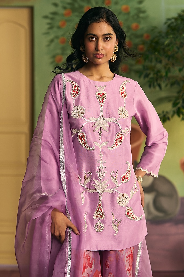 Lavender Silk Wedding Sharara Set by Archana Shah at Pernia's Pop Up Shop