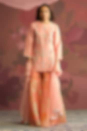 Peach Silk Wedding Sharara Set by Archana Shah at Pernia's Pop Up Shop