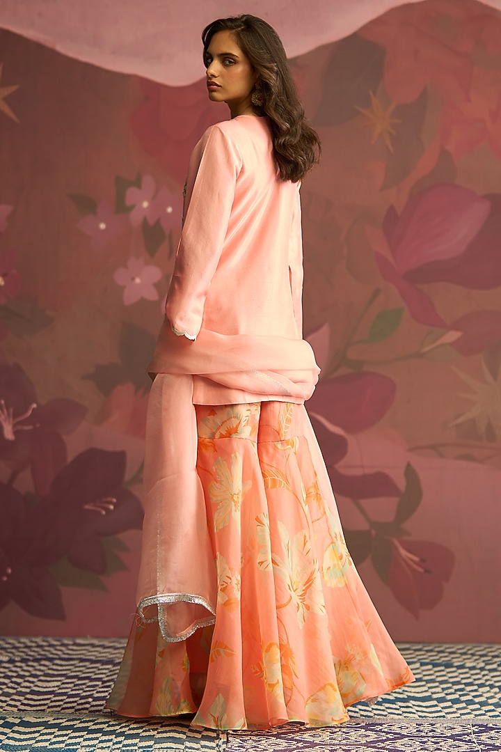 Peach Silk Wedding Sharara Set by Archana Shah at Pernia's Pop Up Shop