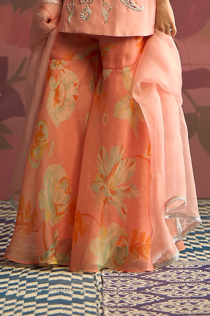Peach Silk Wedding Sharara Set by Archana Shah at Pernia's Pop Up Shop