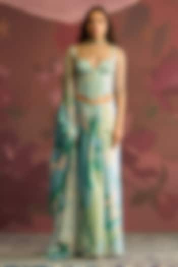 Mint Green Satin Wedding Saree Set by Archana Shah at Pernia's Pop Up Shop
