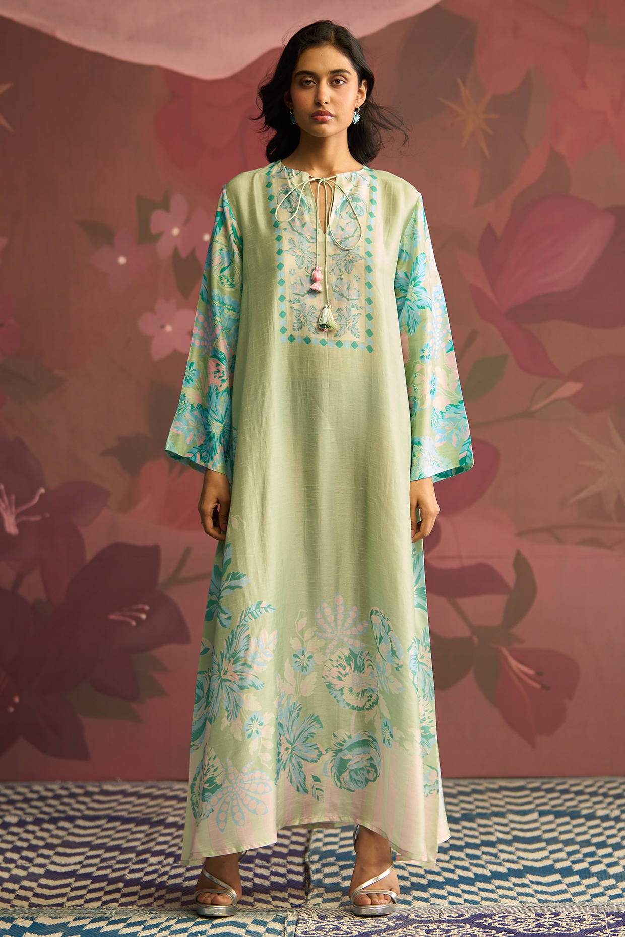 Archana Shah Mint Green Silk Kaftan