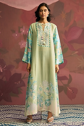 Mint Green Silk Kaftan by Archana Shah