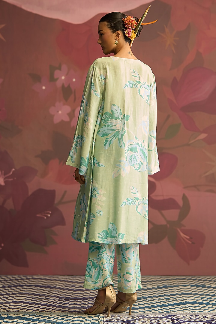 Mint Green Silk Kurta Set by Archana Shah at Pernia's Pop Up Shop