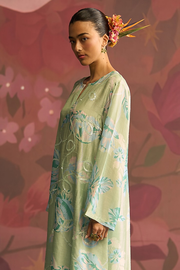 Mint Green Silk Kurta Set by Archana Shah at Pernia's Pop Up Shop