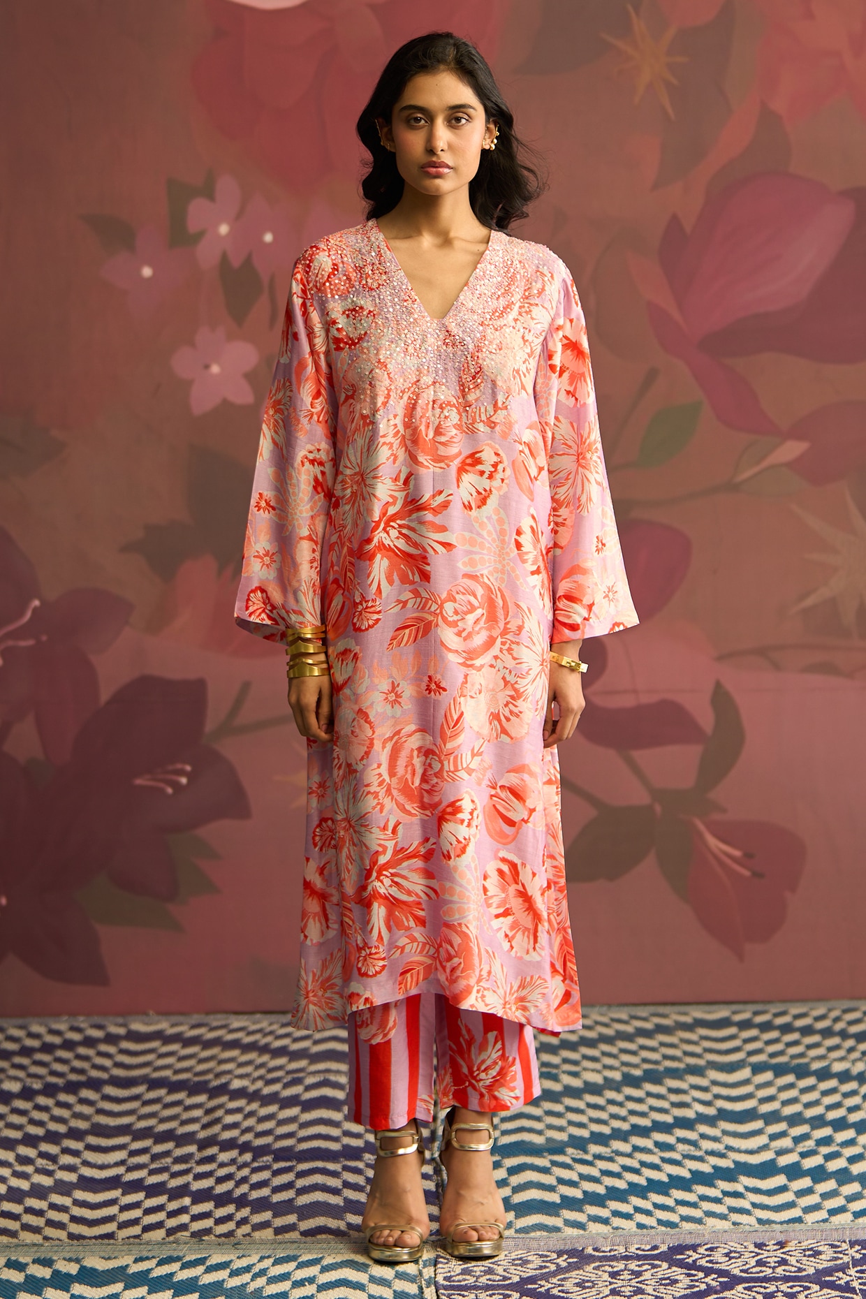 Archana Shah Lavender Silk Kurta Set