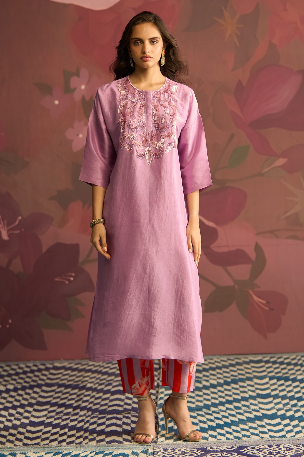 Archana Shah Lavender Silk Kurta Set