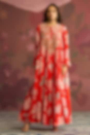 Red Silk Sequins Work Wedding Anarkali by Archana Shah at Pernia's Pop Up Shop