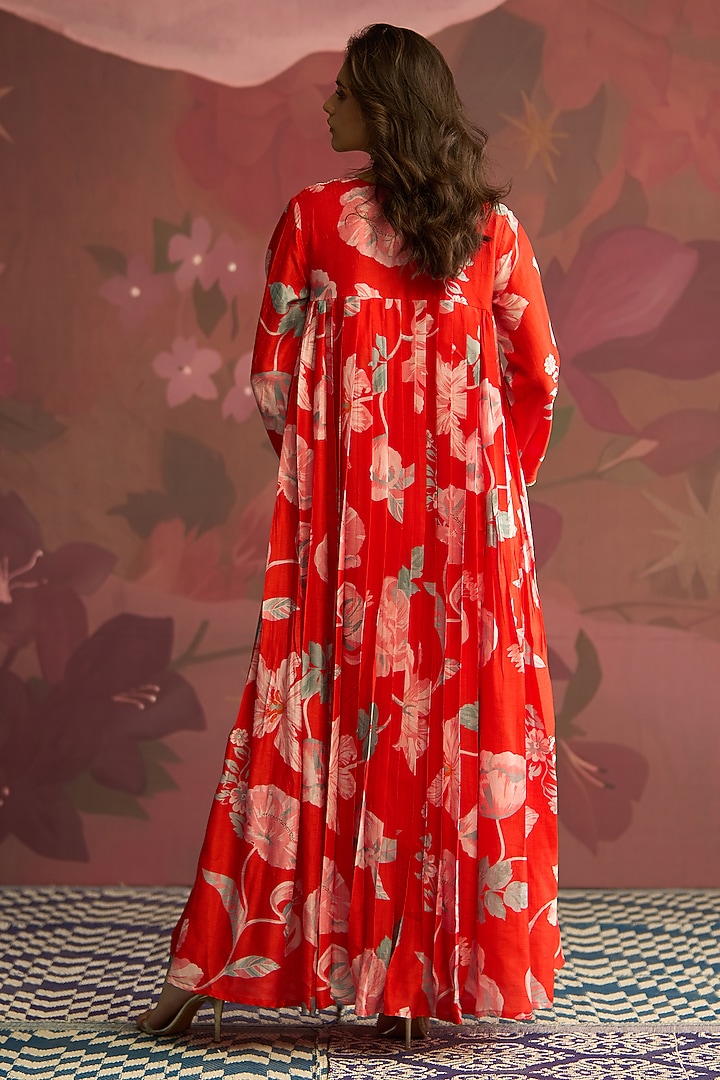 Red Silk Sequins Work Wedding Anarkali by Archana Shah at Pernia's Pop Up Shop