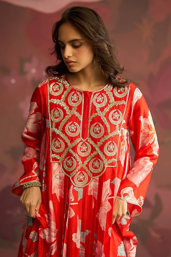 Red Silk Sequins Work Wedding Anarkali by Archana Shah at Pernia's Pop Up Shop