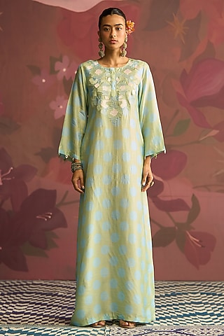 Mint Green Silk Kaftan by Archana Shah