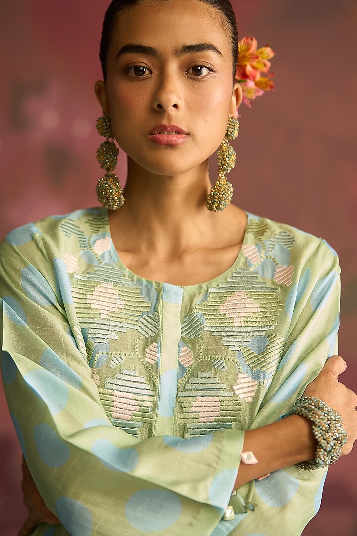 Mint Green Silk Kaftan by Archana Shah at Pernia's Pop Up Shop