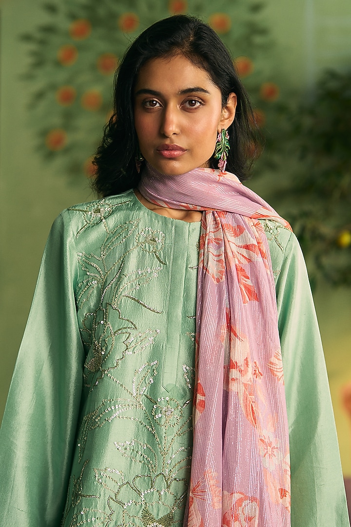 Mint Green Silk Kurta Set by Archana Shah at Pernia's Pop Up Shop