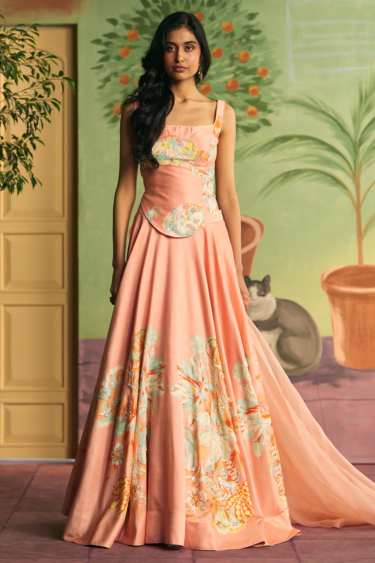 Archana Shah Apricot Silk Lehenga Set