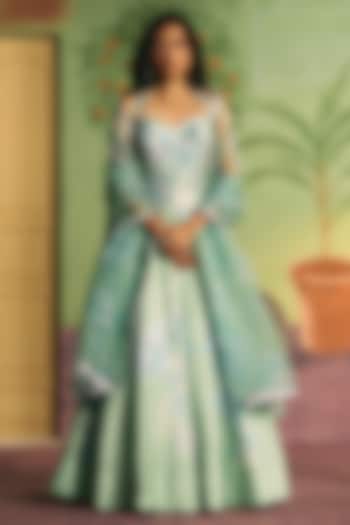 Mint Green Silk Wedding Lehenga Set by Archana Shah at Pernia's Pop Up Shop