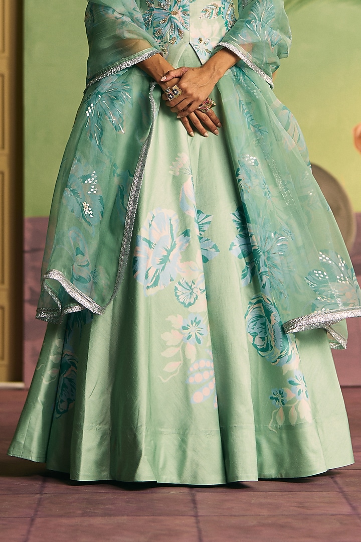 Mint Green Silk Wedding Lehenga Set by Archana Shah at Pernia's Pop Up Shop