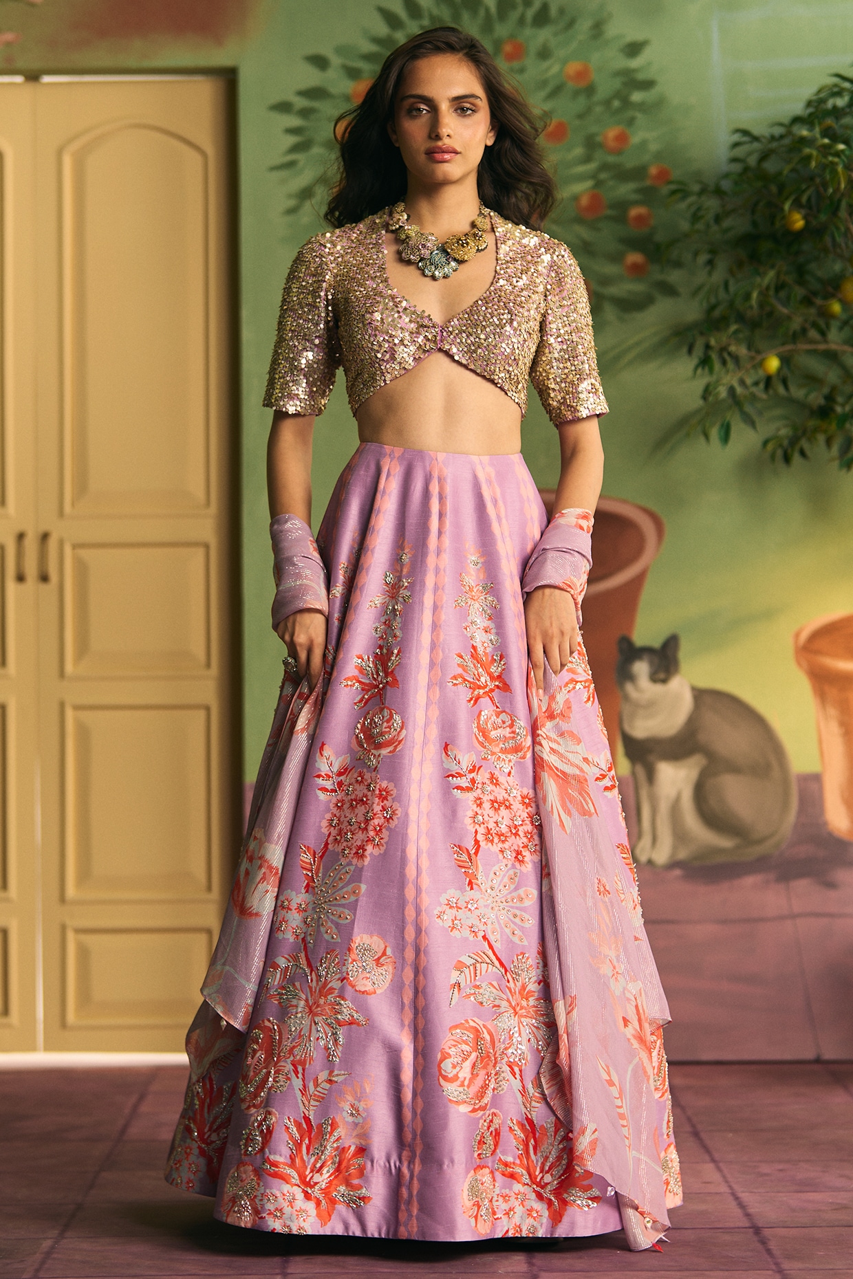 Archana Shah Lilac Silk Lehenga Set