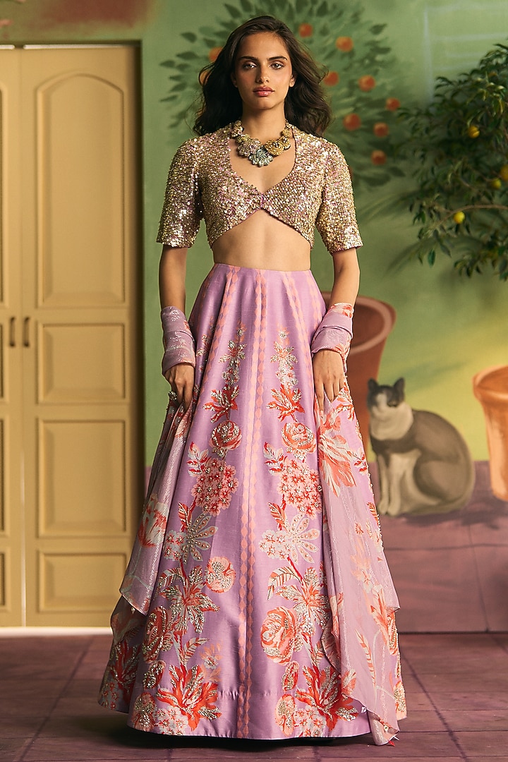 Lilac Silk Wedding Lehenga Set by Archana Shah at Pernia's Pop Up Shop