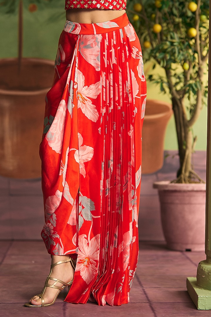 Crimson Satin Skirt Set by Archana Shah at Pernia's Pop Up Shop