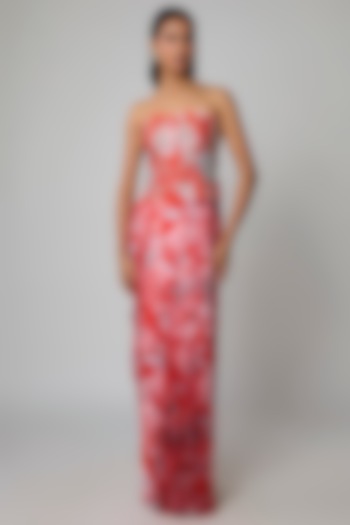 Red Satin Silk Skirt Set by Archana Shah at Pernia's Pop Up Shop