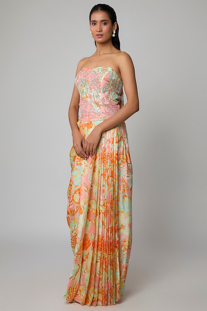 Peach Satin Silk Skirt Set by Archana Shah at Pernia's Pop Up Shop