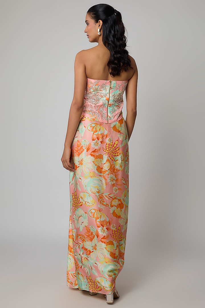 Peach Satin Silk Skirt Set by Archana Shah at Pernia's Pop Up Shop