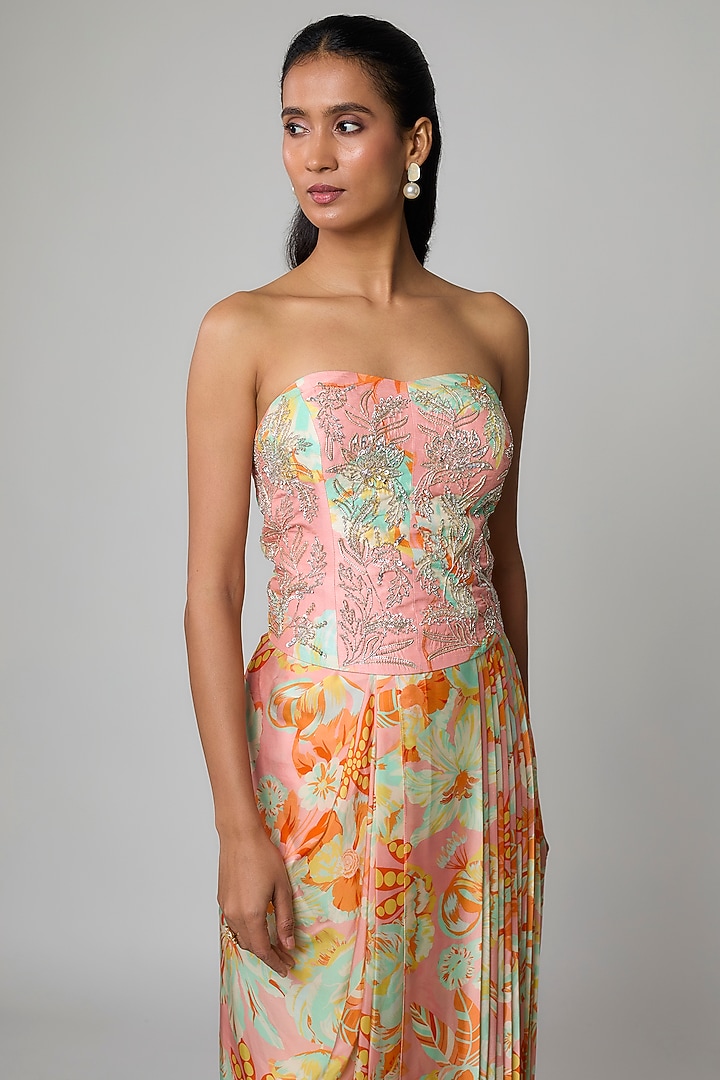 Peach Satin Silk Skirt Set by Archana Shah at Pernia's Pop Up Shop