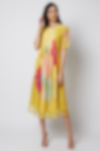Yellow Silk Printed Vacation Dress by Archana Shah at Pernia's Pop Up Shop
