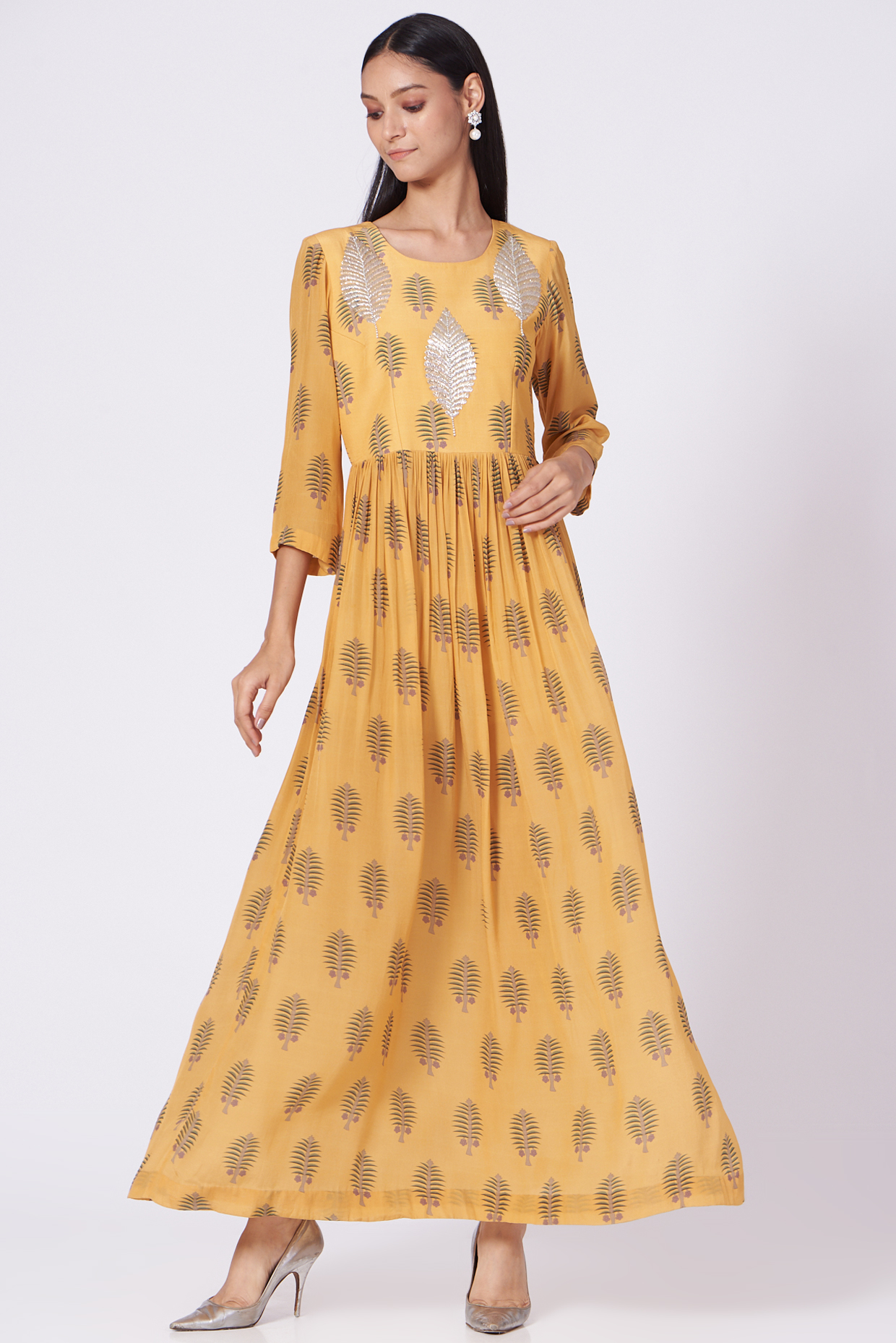 Mustard Printed Kurta by Archana Shah at Pernia's Pop Up Shop