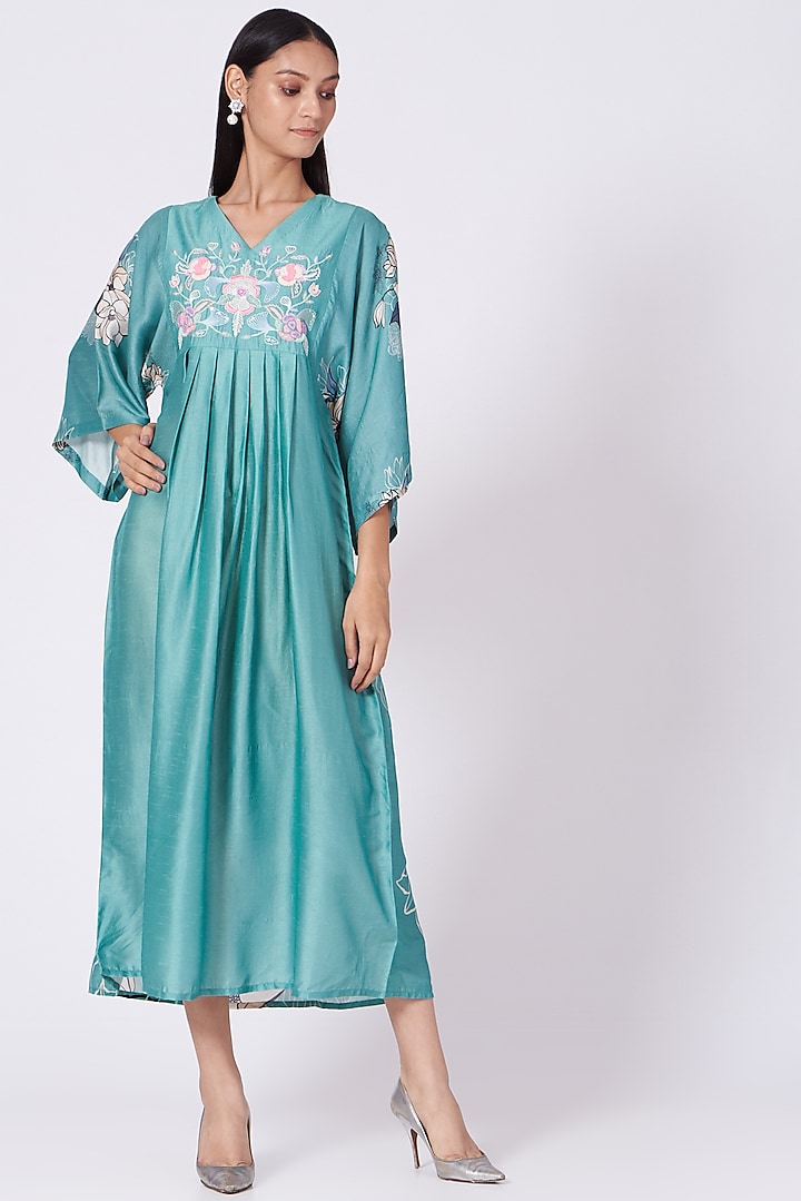 Turquoise Embroidered Tunic by Archana Shah