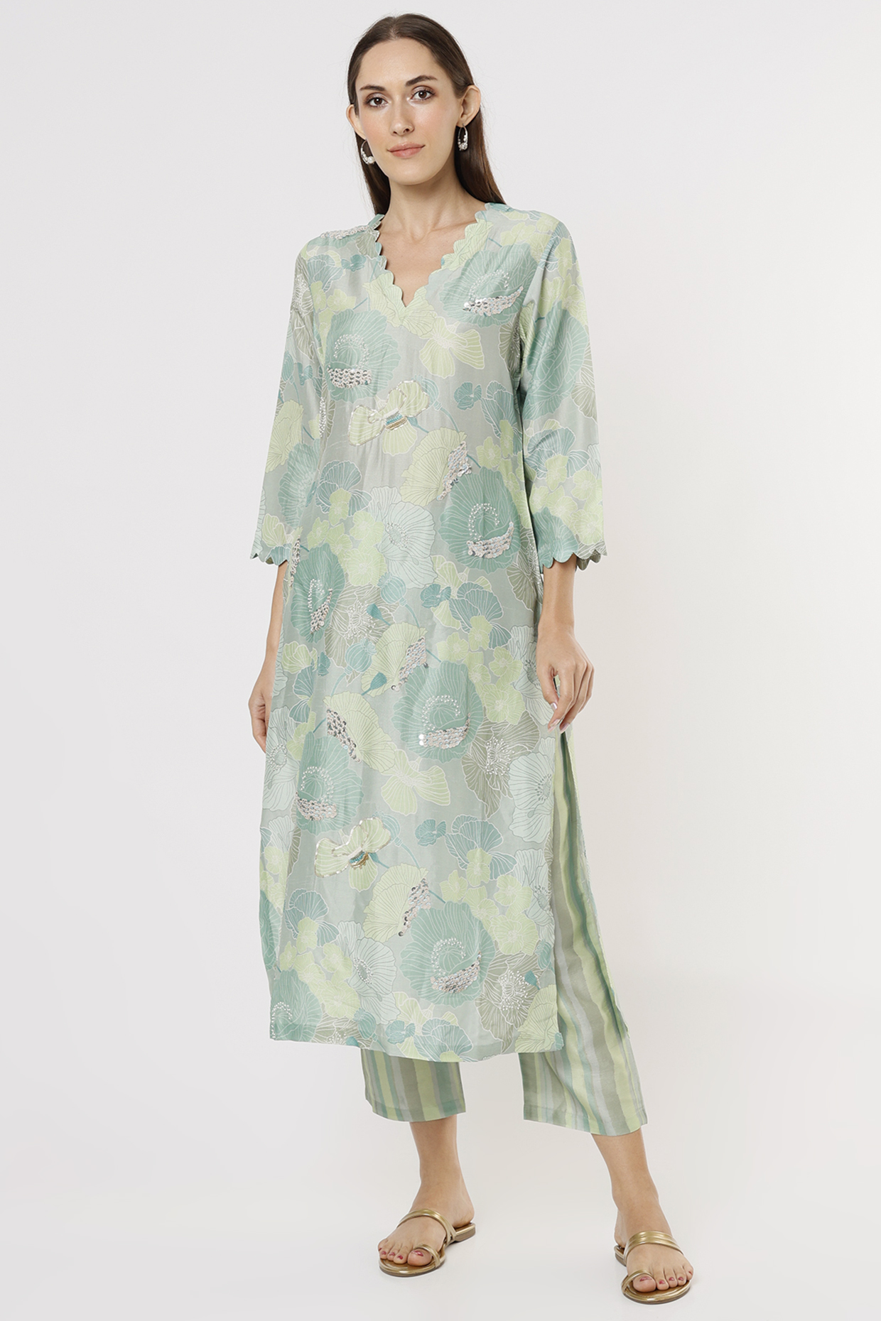 Mint Green Printed Kurta Set by Archana Shah at Pernia's Pop Up Shop
