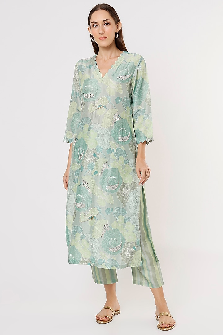 Mint Green Printed Kurta Set by Archana Shah at Pernia's Pop Up Shop